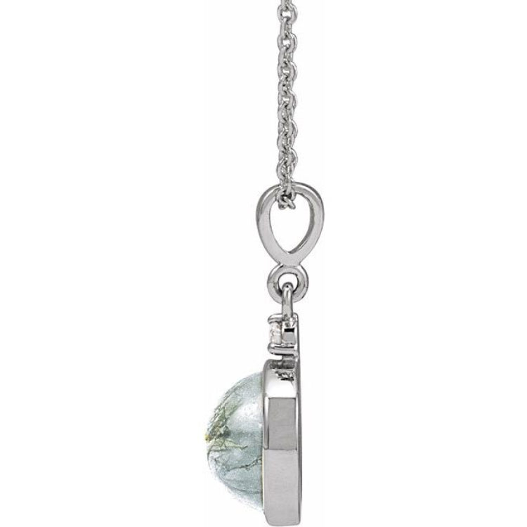 14K White Gold 8 mm Natural Moss Agate & .03 CTW Natural Diamond 16-18" Necklace