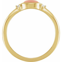 14K Yellow Gold Natural Pink Coral & .03 CTW Natural Diamond Ring