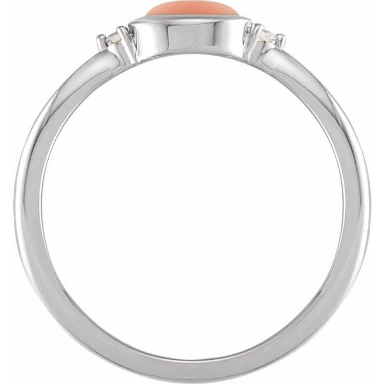 14K White Gold Natural Pink Coral & .03 CTW Natural Diamond Ring