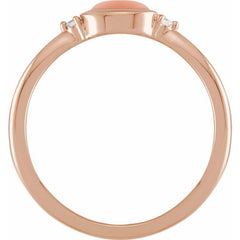 14K Rose Gold Natural Pink Coral & .03 CTW Natural Diamond Ring
