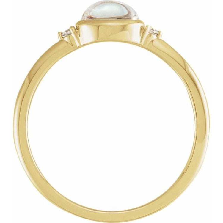 14K Yellow Gold Natural Rainbow Moonstone & .03 CTW Natural Diamond Ring
