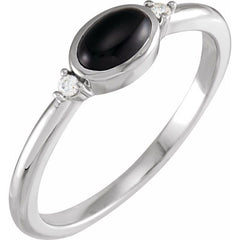 Platinum 5x3 mm Round Natural Black Onyx & .03 CTW Natural Diamond Ring