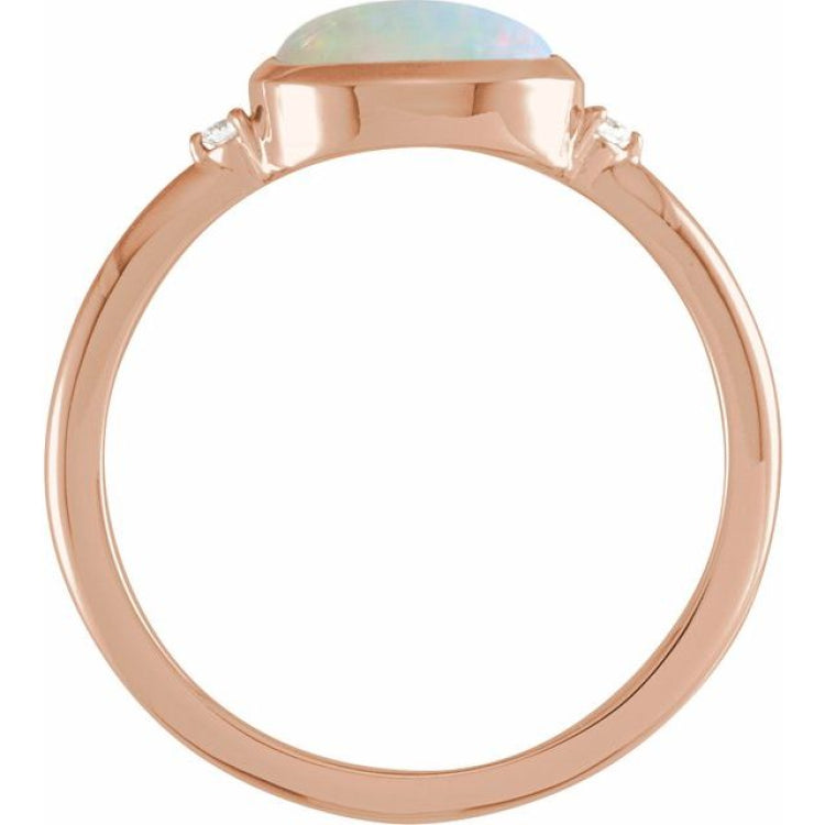 14K Rose Gold Natural White Opal & .03 CTW Natural Diamond Ring
