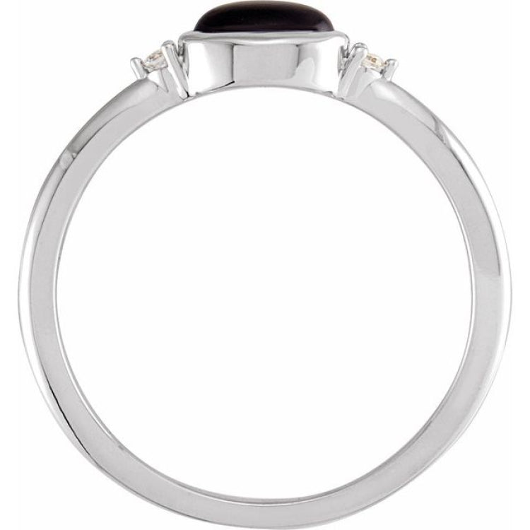 14K White Gold 5x3 mm Round Natural Black Onyx & .03 CTW Natural Diamond Ring