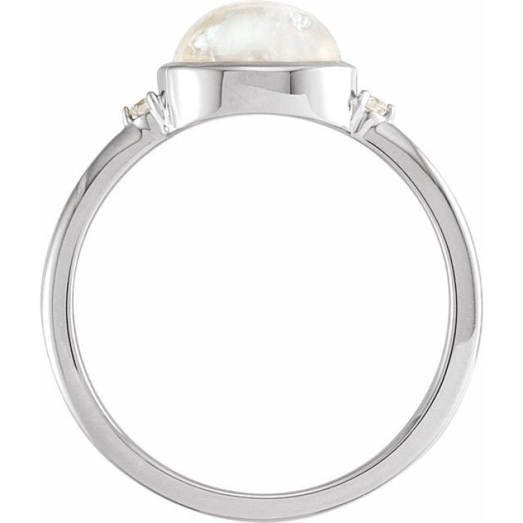 14K White Gold Natural Rainbow Moonstone & .03 CTW Natural Diamond Ring