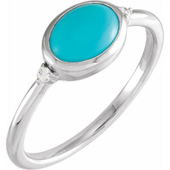 14K White Gold Natural Turquoise & .03 CTW Natural Diamond Ring