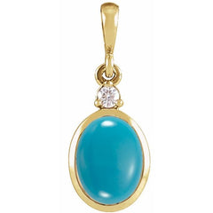 14K Yellow Gold 10x8 mm Natural Turquoise & .03 CT Natural Diamond Cabochon Pendant