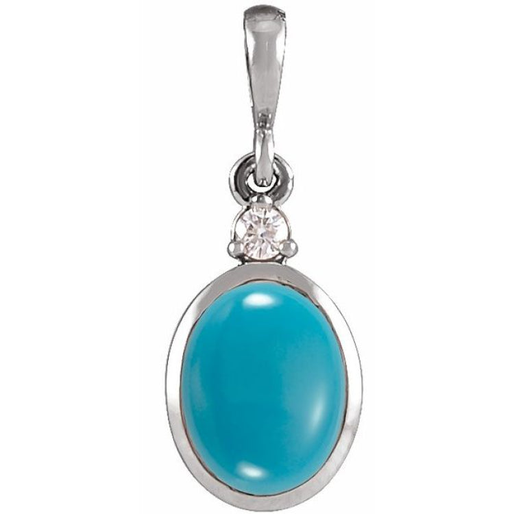 Sterling Silver 10x8 mm Natural Turquoise & .03 CT Natural Diamond Cabochon Pendant
