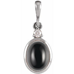 Sterling Silver 9x7 mm Natural Black Onyx & .03 CT Natural Diamond Cabochon Pendant