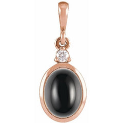 14K Rose Gold 9x7 mm Natural Black Onyx & .03 CT Natural Diamond Cabochon Pendant
