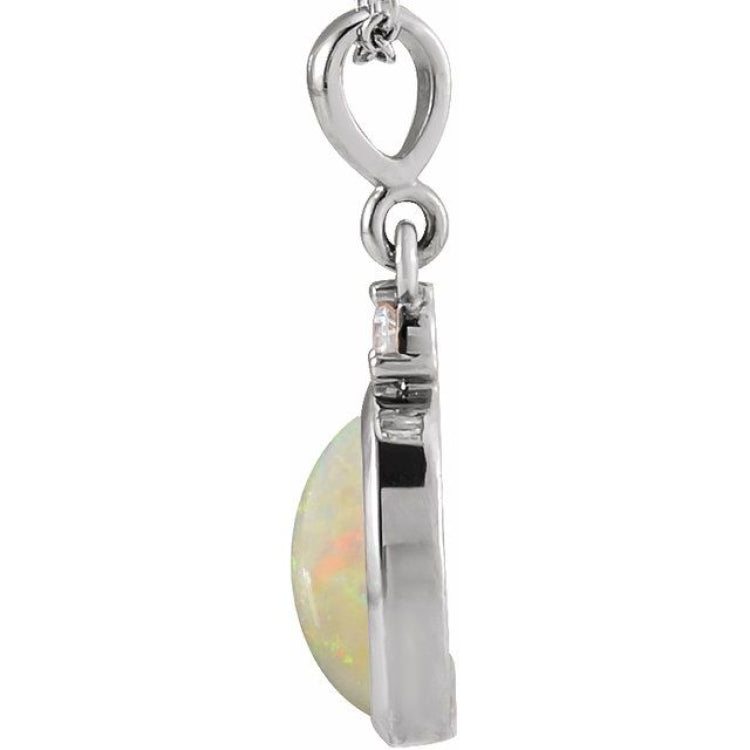 Platinum 9x7 mm Natural White Opal & .03 CT Natural Diamond Cabochon Pendant