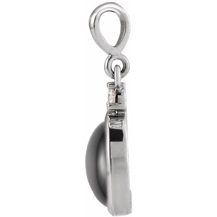 14K White Gold 9x7 mm Natural Black Onyx & .03 CT Natural Diamond Cabochon Pendant