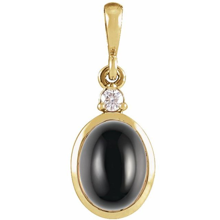 14K Yellow Gold 9x7 mm Natural Black Onyx & .03 CT Natural Diamond Cabochon Pendant