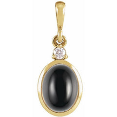 14K Yellow Gold 9x7 mm Natural Black Onyx & .03 CT Natural Diamond Cabochon Pendant