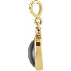 14K Yellow Gold 9x7 mm Natural Black Onyx & .03 CT Natural Diamond Cabochon Pendant