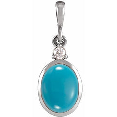 14K White Gold 5x3 mm Natural Turquoise & .02 CT Natural Diamond Cabochon Pendant