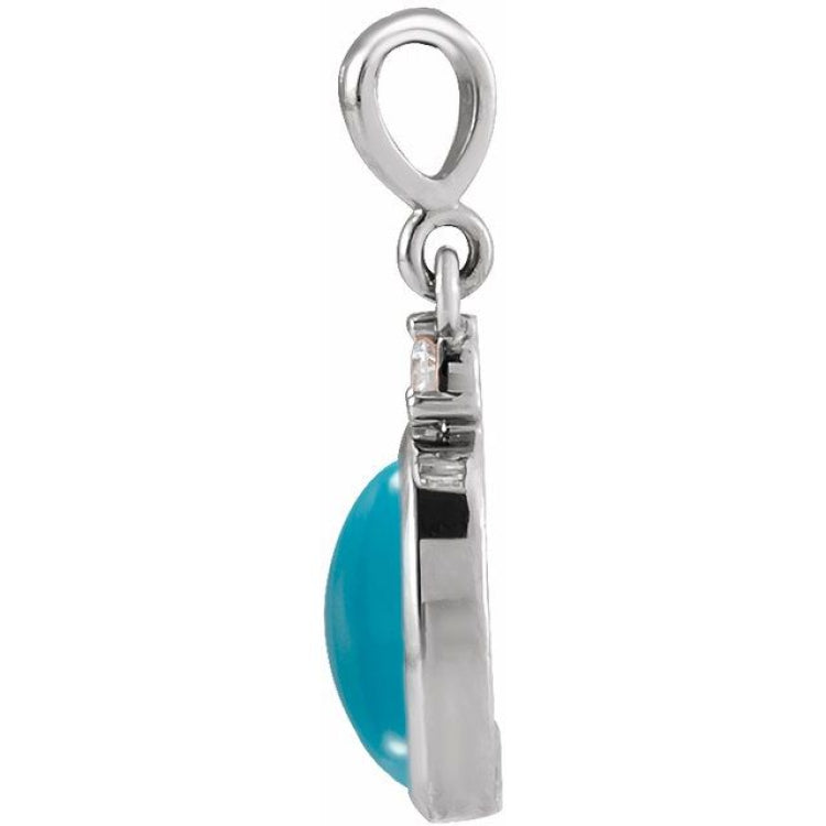 14K White Gold 5x3 mm Natural Turquoise & .02 CT Natural Diamond Cabochon Pendant