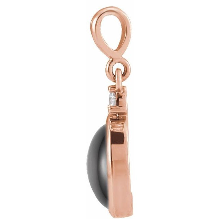 14K Rose Gold 5x3 mm Natural Black Onyx & .02 CT Natural Diamond Cabochon Pendant