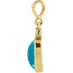 14K Yellow Gold 5x3 mm Natural Turquoise & .02 CT Natural Diamond Cabochon Pendant