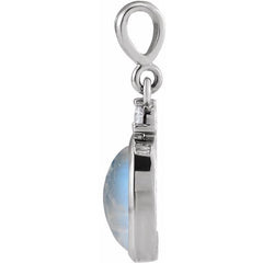 Platinum 5x3 mm Natural Rainbow Moonstone & .02 CT Natural Diamond Cabochon Pendant
