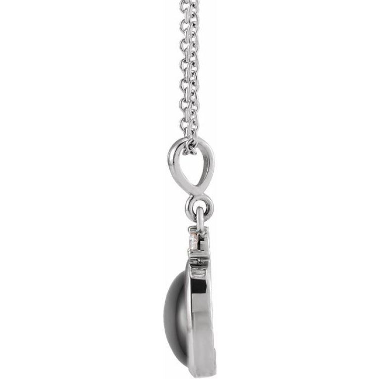 14K White Gold 12x10 mm Natural Black Onyx & .03 CT Natural Diamond 16-18" Necklace
