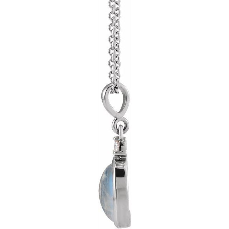 14K White Gold 10x8 mm Natural Rainbow Moonstone & .03 CT Natural Diamond 16-18" Necklace