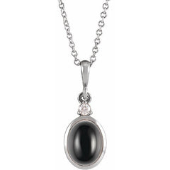 Platinum 10x8 mm Natural Black Onyx & .03 CT Natural Diamond 16-18" Necklace