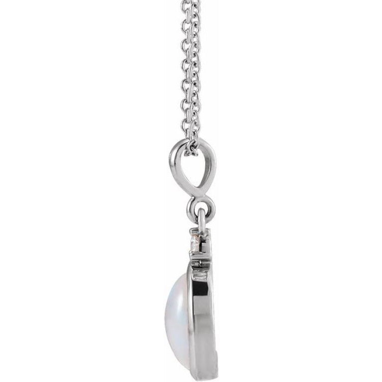 14K White Gold 5x3 mm Natural White Opal & .03 CT Natural Diamond 16-18" Necklace