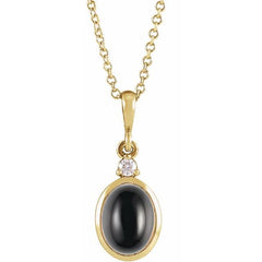 14K Yellow Gold 9x7 mm Natural Black Onyx & .03 CT Natural Diamond 16-18" Necklace