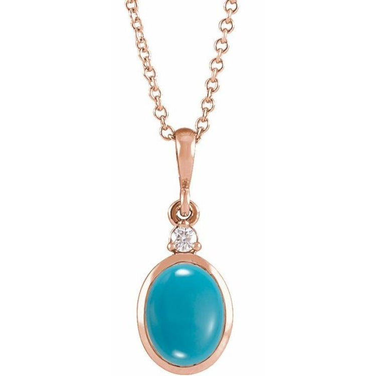 14K Rose Gold 10x8 mm Natural Turquoise & .03 CT Natural Diamond 16-18" Necklace