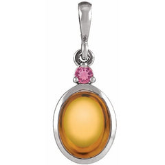 Sterling Silver 6x4 mm Natural Citrine & Natural Pink Tourmaline Pendant
