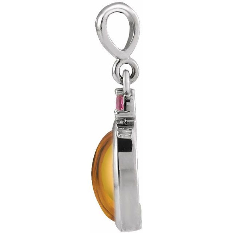 14K White Gold 8x6 mm Natural Citrine & Natural Pink Tourmaline Pendant