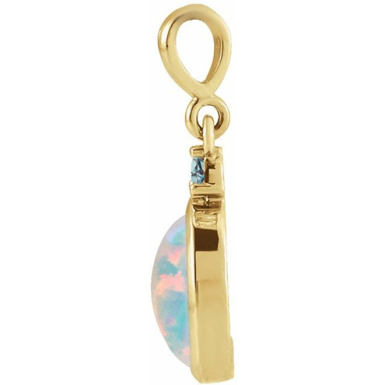14K Yellow Gold 6x4 mm Lab-Grown White Opal & Natural London Blue Topaz Pendant