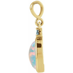 14K Yellow Gold 6x4 mm Lab-Grown White Opal & Natural London Blue Topaz Pendant
