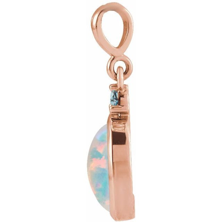 14K Rose Gold 8x6 mm Lab-Grown White Opal & Natural London Blue Topaz Pendant