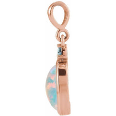 14K Rose Gold 8x6 mm Lab-Grown White Opal & Natural London Blue Topaz Pendant