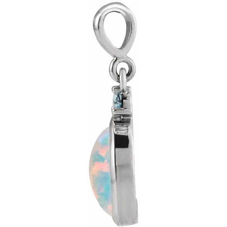 Platinum 5x3 mm Lab-Grown White Opal & Natural London Blue Topaz Pendant