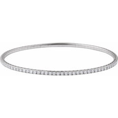 14K White Gold 1 CTW Natural Diamond  Flexible Bangle 7" Bracelet