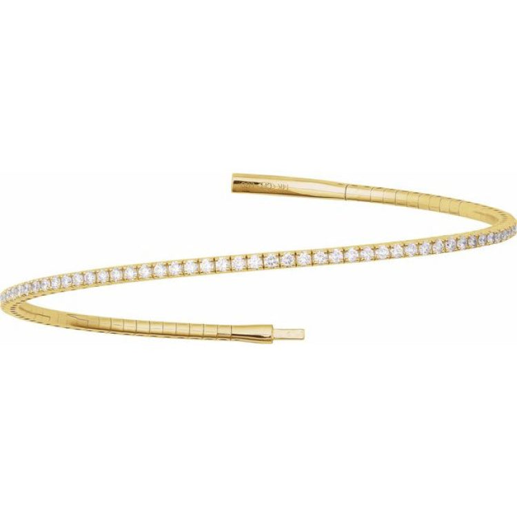 14K Yellow Gold 1 1/2 CTW Natural Diamond Flexible Bangle 7" Bracelet