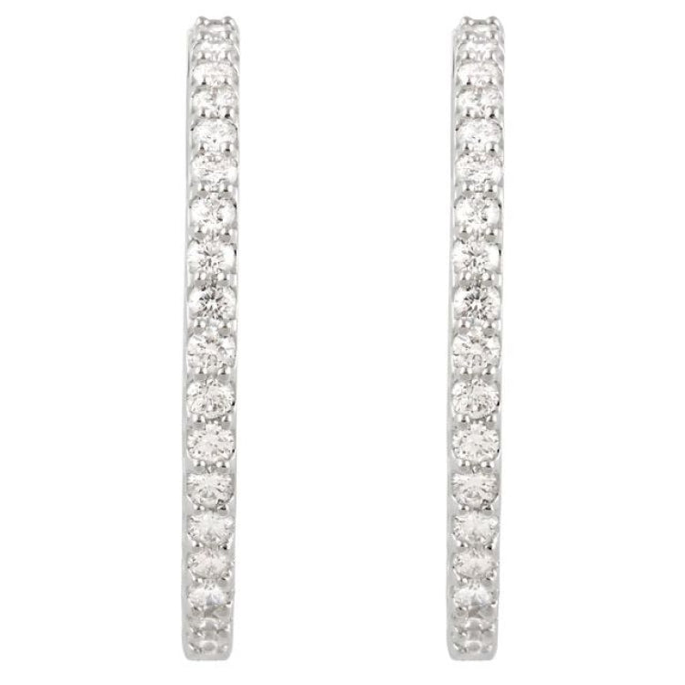 14K White Gold 3 CTW Lab-Grown Diamond Inside-Outside 34.5 mm Hinged Hoop Earrings