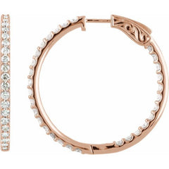 14K Rose Gold 6 1/2 CTW Lab-Grown Diamond Inside-Outside 51 mm Hinged Hoop Earrings