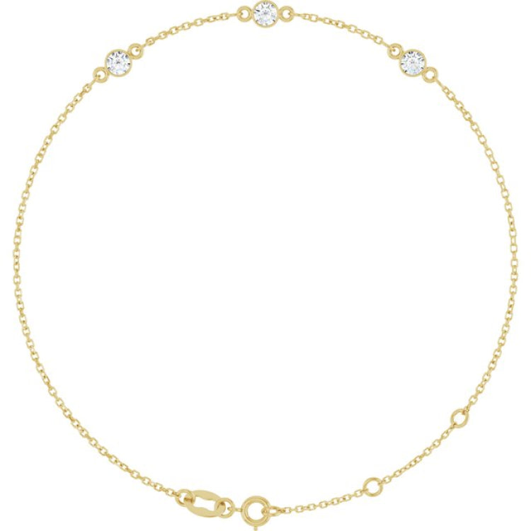 14K Yellow Gold 1/4 CTW Natural Diamond Bezel-Set 3-Stone 6 1/2-7 1/2" Bracelet
