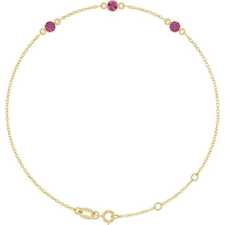 14K Yellow Gold Natural Pink Tourmaline Bezel-Set Three-Stone 6 1/2-7 1/2" Bracelet