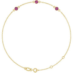 14K Yellow Gold Natural Pink Tourmaline Bezel-Set 3-Stone 6 1/2-7 1/2" Bracelet