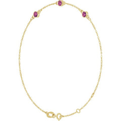 14K Yellow Gold Natural Pink Tourmaline Bezel-Set 3-Stone 6 1/2-7 1/2" Bracelet