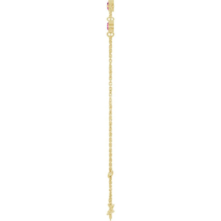 14K Yellow Gold Natural Pink Tourmaline Bezel-Set Three-Stone 6 1/2-7 1/2" Bracelet