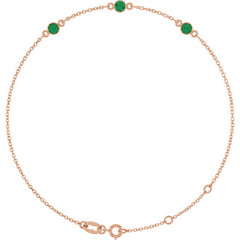 14K Rose Gold Natural Emerald Bezel-Set 3-Stone 6 1/2-7 1/2" Bracelet