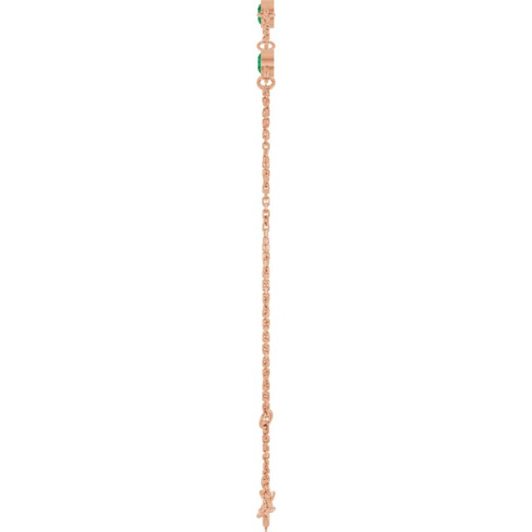 14K Rose Gold Natural Emerald Bezel-Set Three-Stone 6 1/2-7 1/2" Bracelet