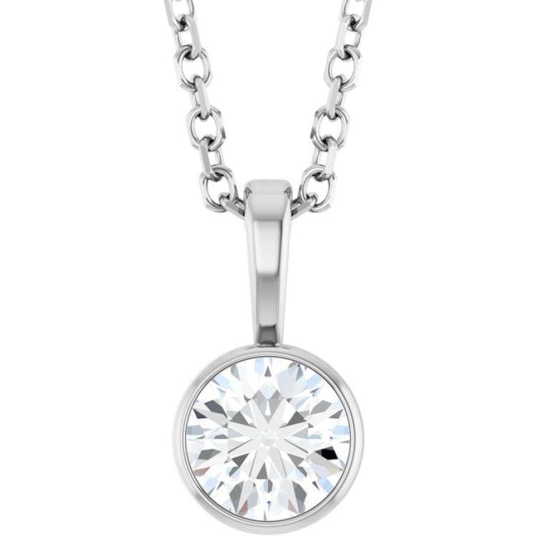 Sterling Silver 1/3 CT Natural Diamond Bezel-Set Solitaire 16-18" Necklace