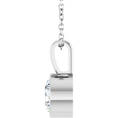 14K White Gold 9/10 CT Natural Diamond Bezel-Set Solitaire 16-18" Necklace